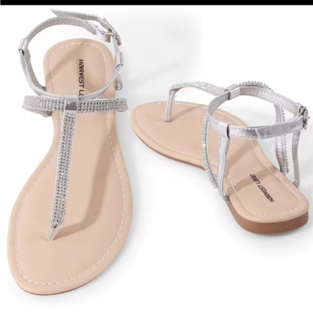Women's Dressy Sandals Flat Gladiator Sparkle Beach Wedding Summer T Strap 10